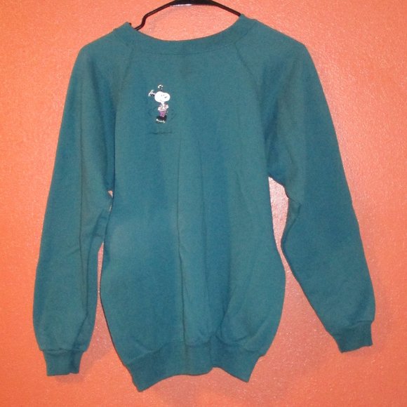 Peanuts Snoopy Hanes Vintage 90s Woman Large Green White Long Sleeve Sweatshirt - Picture 1 of 6